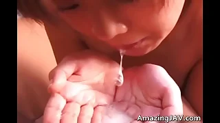 Horny asian babe sucking some cock